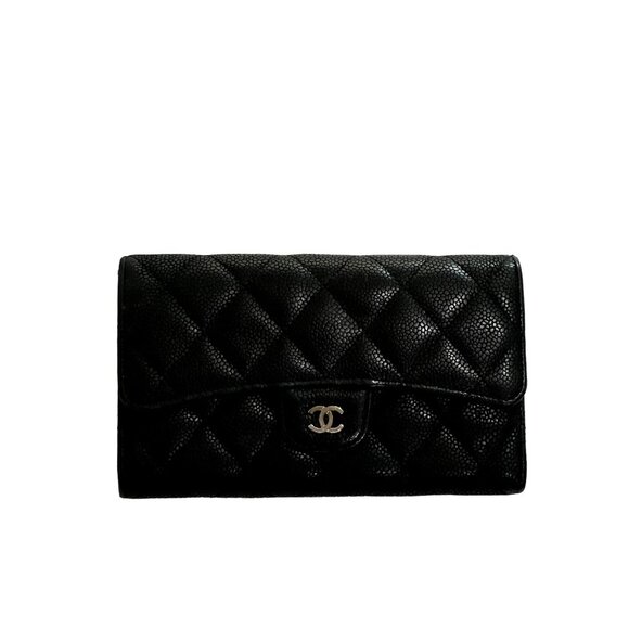 CHANEL Quilted Trifold Wallet in Black Caviar Leather - Picture 1 of 6